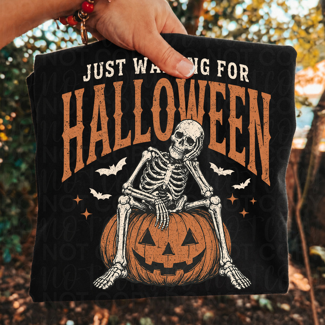 Just Waiting for Halloween Sweatshirt | Vintage Skeleton Crewneck | Cozy Fall Tee