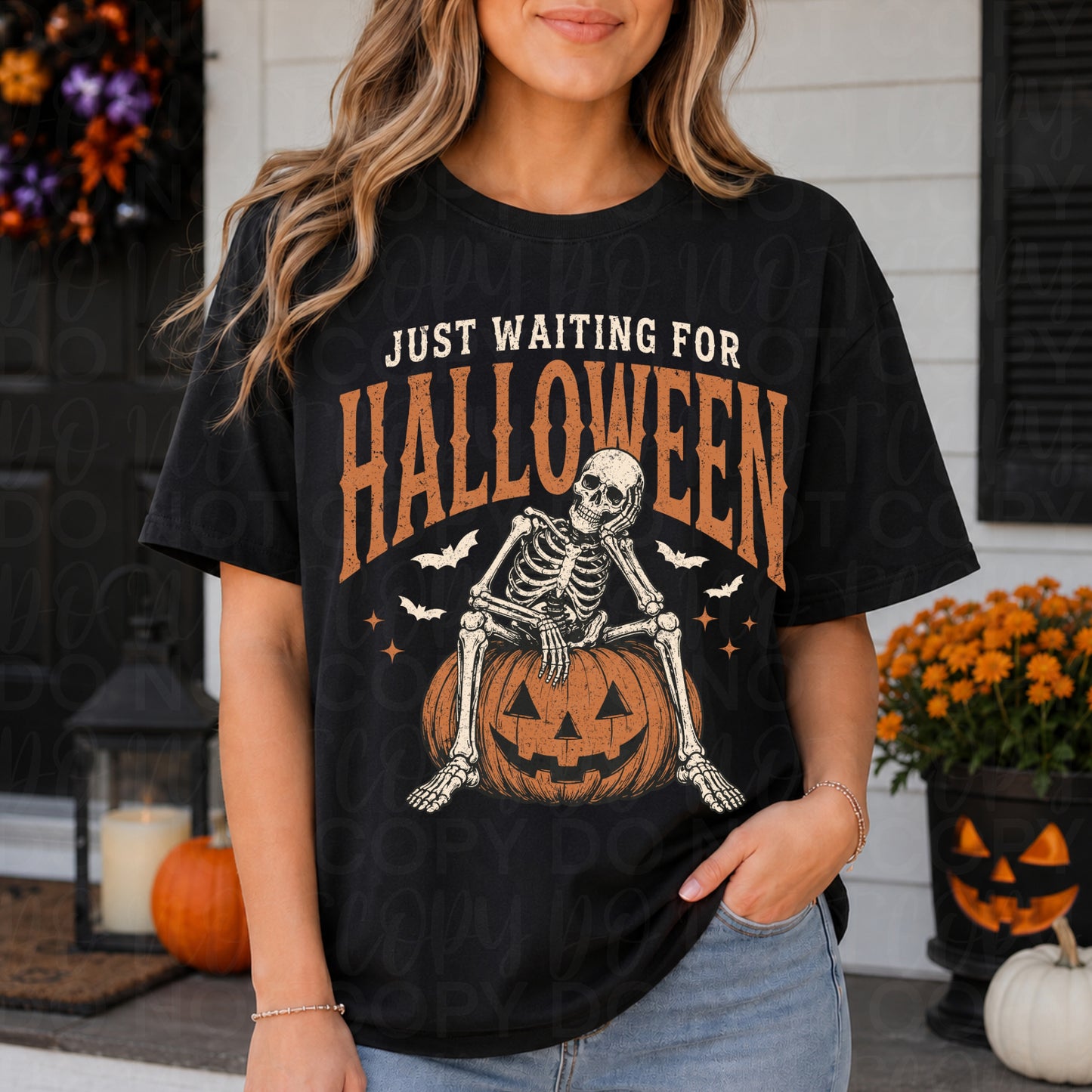 Just Waiting for Halloween Sweatshirt | Vintage Skeleton Crewneck | Cozy Fall Tee