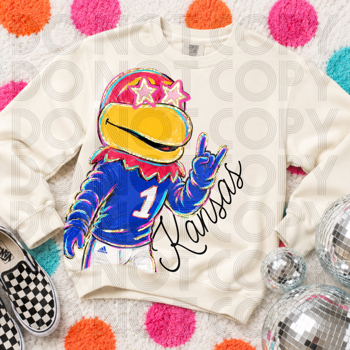 Rockin’ Delulu Mascots – Kansas Blue + Red Bird Gameday Graphic Tee