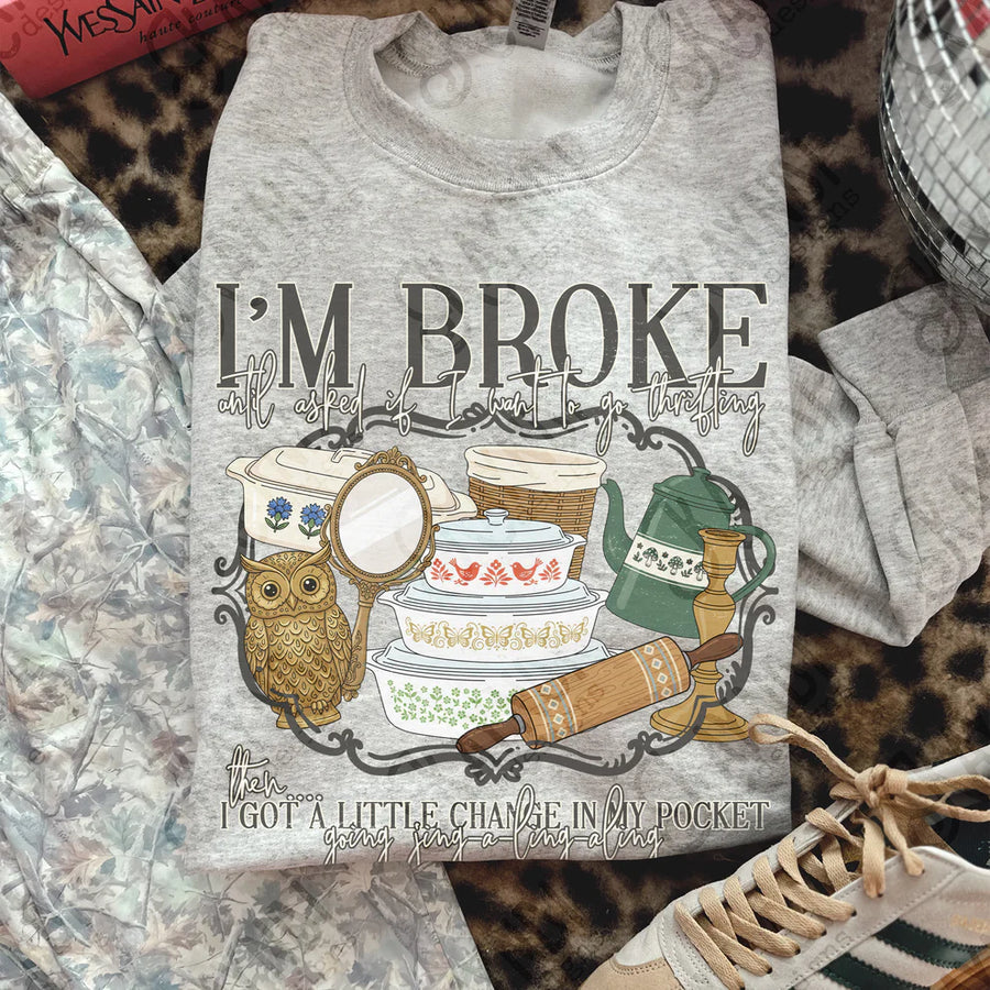 Im Broke Until Thrifting Graphic Tee – Funny Money Humor Shirt, Petty Relatable Graphic T-Shirt  Thrifting Money Tee – “I Got a Little Change in My Pocket Going Jing a Ling a Ling” Shirt, Funny Relatable T-Shirt - Pretty Petty Co