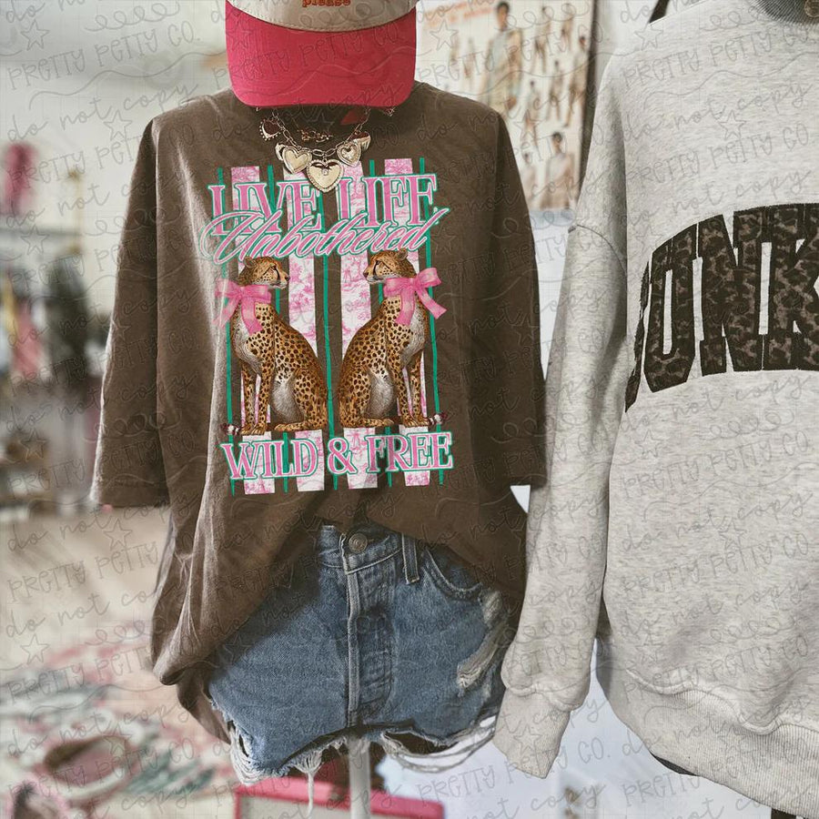 Live Life Unbothered Wild & Free Graphic Tee | Western Boho Cowgirl Shirt | Free Spirit Comfort Colors Tee | Retro Country Style - Pretty Petty Co