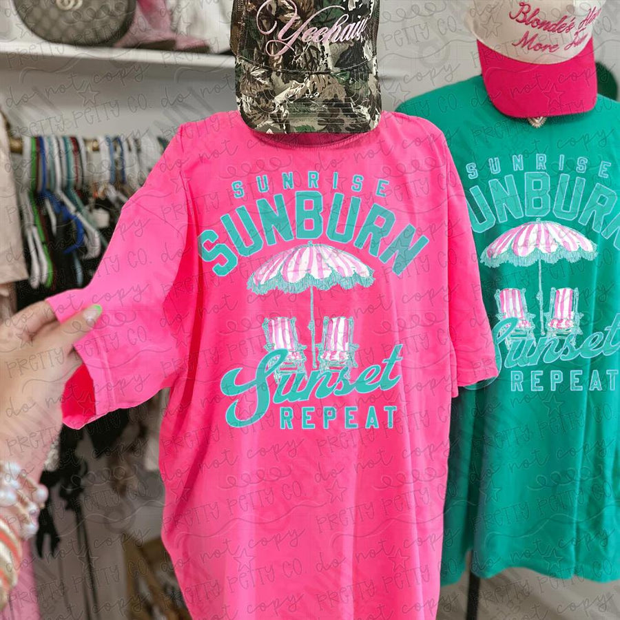 Sunrise Sunburn Sunset Repeat Graphic Tee | Summer Beach Shirt | Coastal Retro Comfort Colors Tee | Vacation Sun Lover T-Shirt - Pretty Petty Co