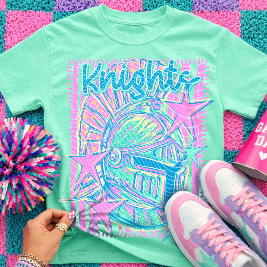 Knights Preppy Mascot Shirt, Bright Color Collegiate Graphic Tee, Cute School Spirit Inspired Soft Style Tee for Women and Kids - Pretty Petty Co