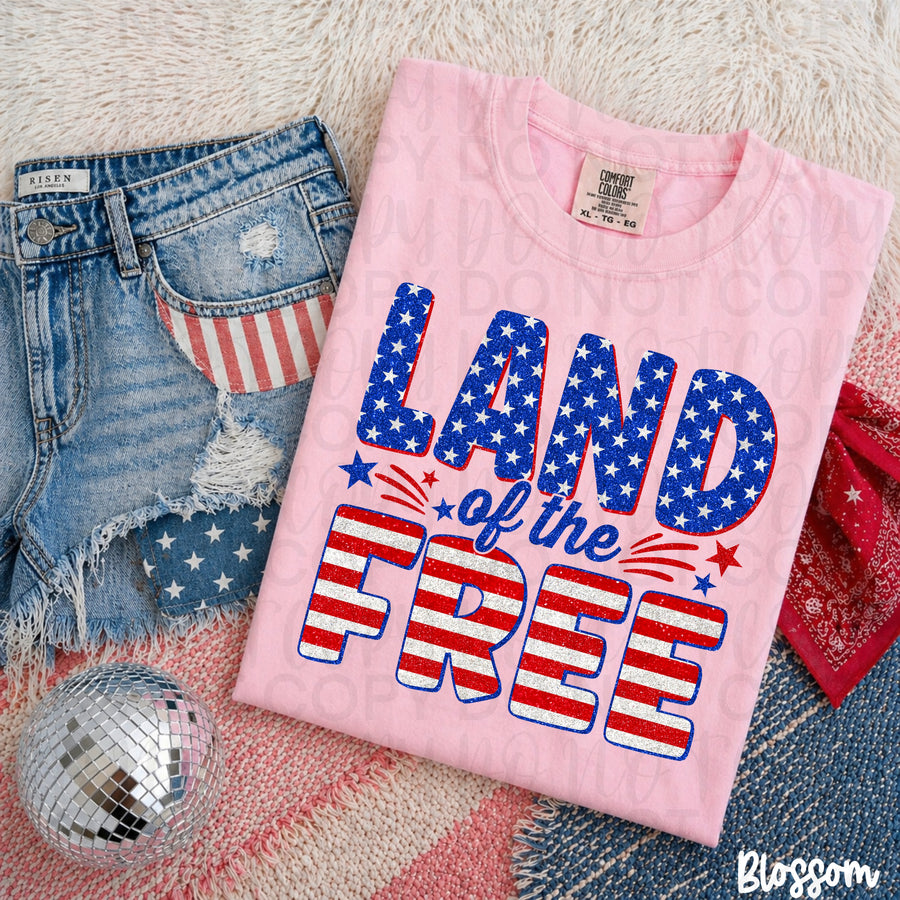 Land of the Free Graphic Tee – Comfort Colors Patriotic Shirt, USA Independence Day Fourth of July T-Shirt - Pretty Petty Co