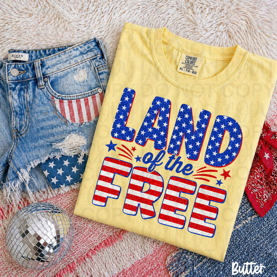 Land of the Free Graphic Tee – Comfort Colors Patriotic Shirt, USA Independence Day Fourth of July T-Shirt - Pretty Petty Co