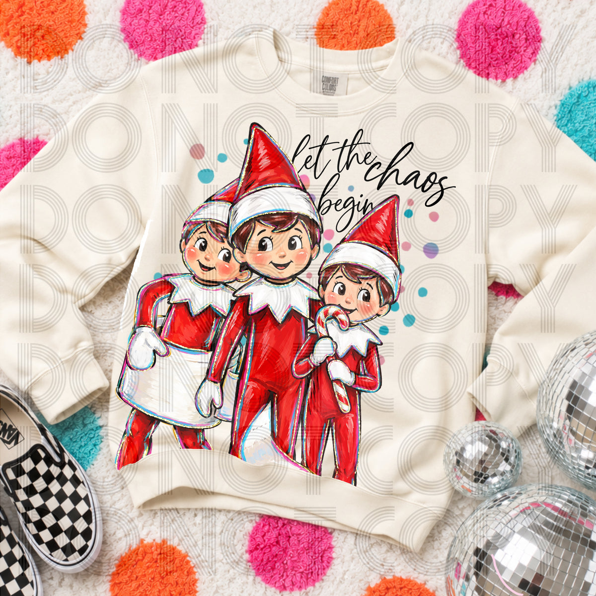 Let the Chaos Begin Christmas Elf Graphic Tee | Funny Holiday Elf Shirt | Retro Christmas T-Shirt
