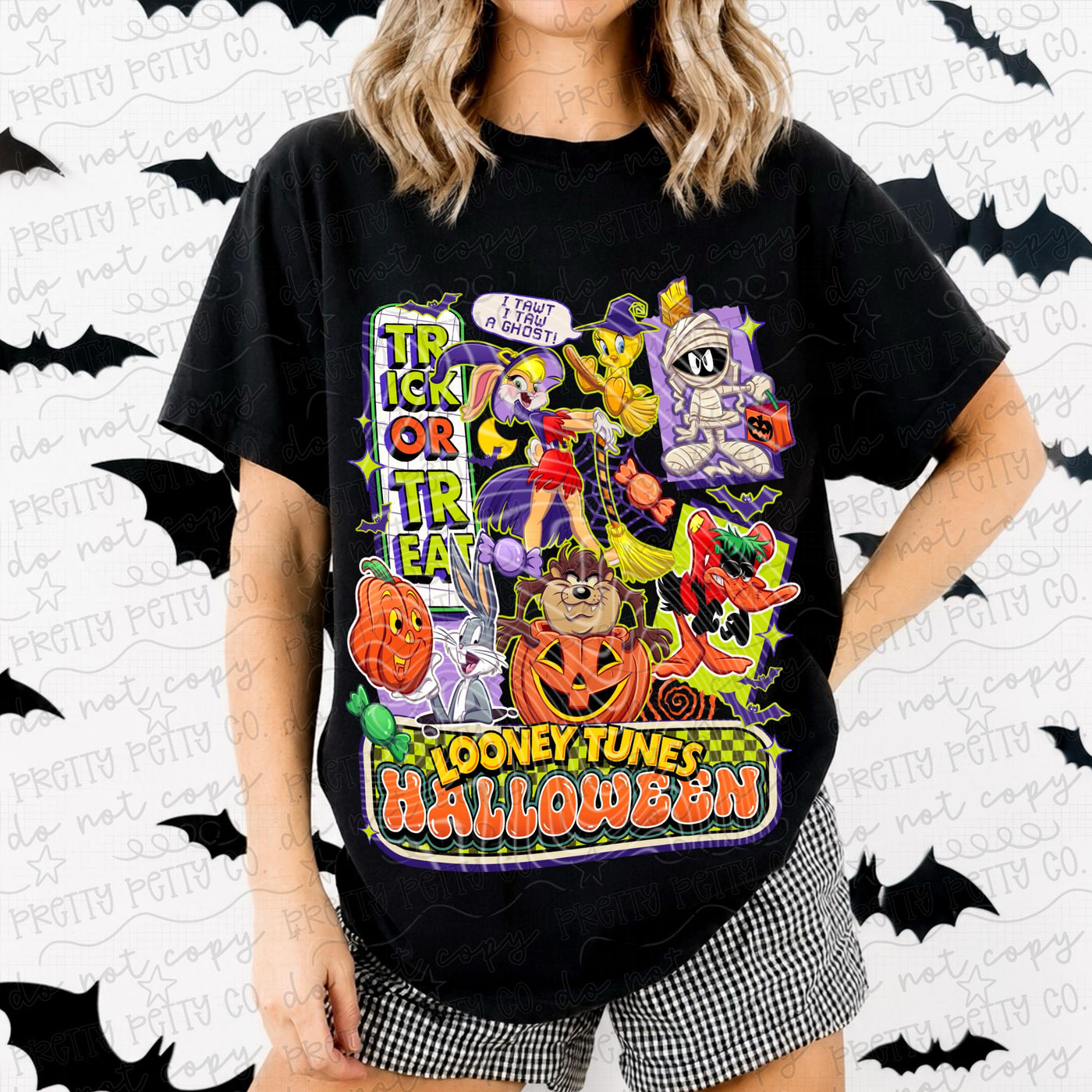 Retro Cartoon Nostalgia Trick or Treat Halloween Graphic Tee