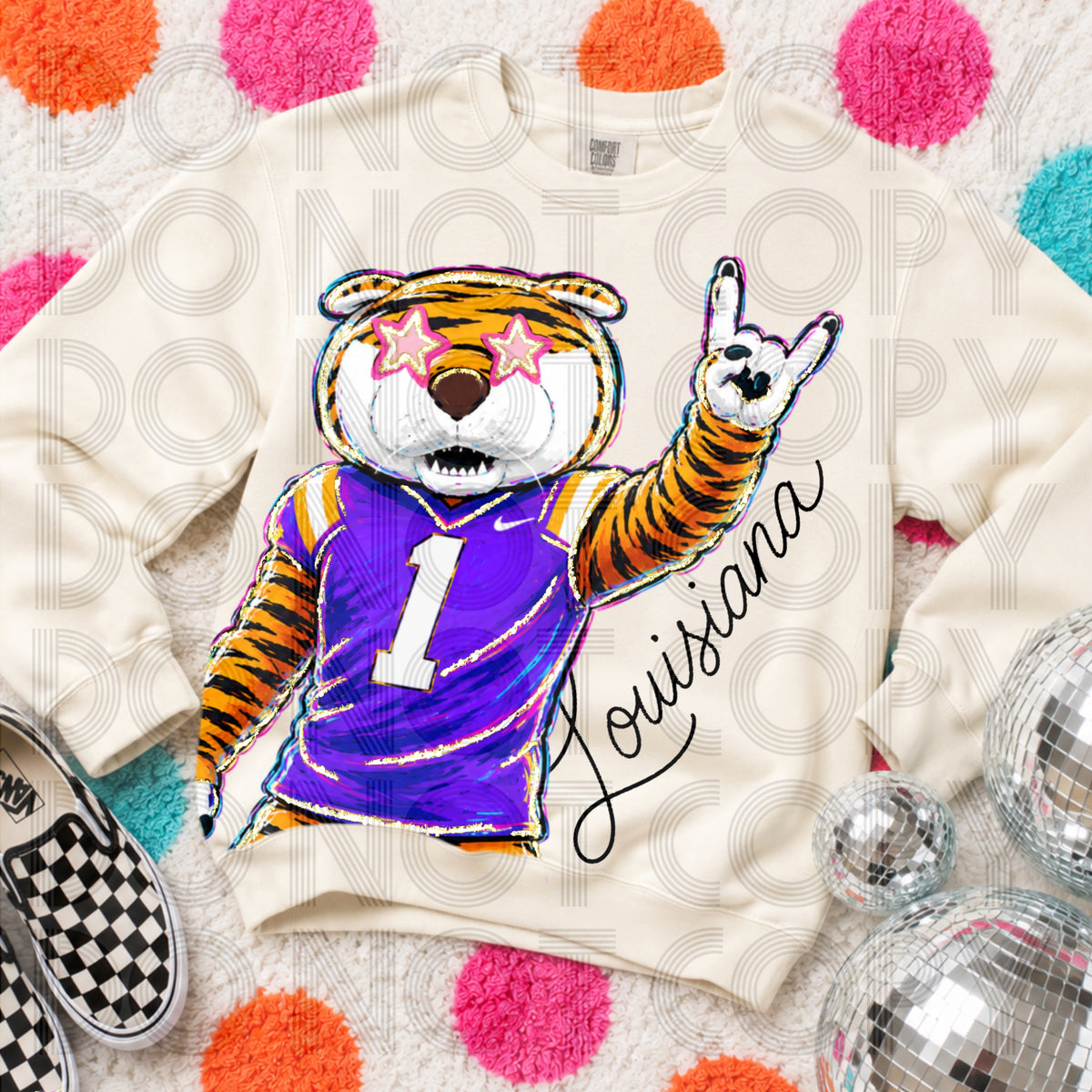 Rockin’ Delulu Mascots – Louisiana Purple + Gold Tiger Gameday Graphic Tee