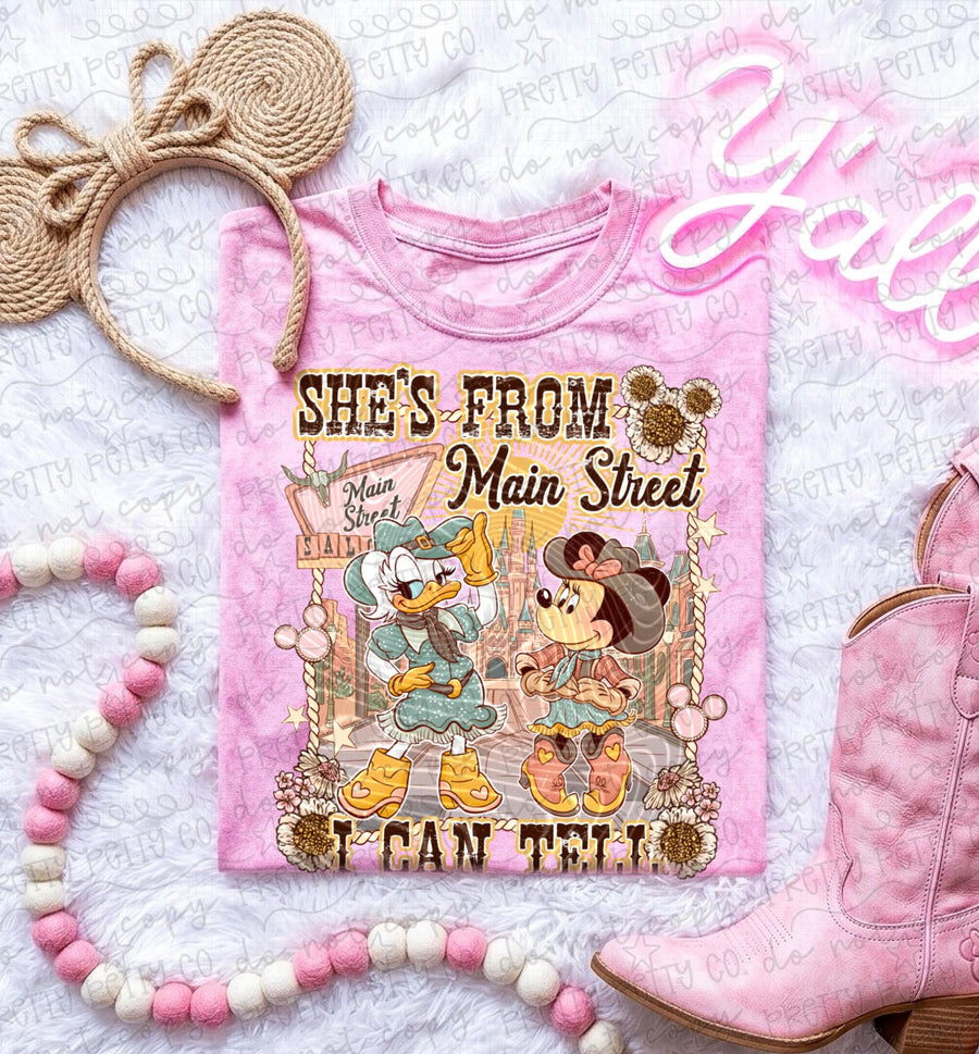 She’s From Main Street I Can Tell Shirt, Vintage Mouse Inspired Graphic Tee, Retro Bow Friendship T-Shirt, Cute Nostalgic Cartoon Style Shirt for Women and Kids - Pretty Petty Co