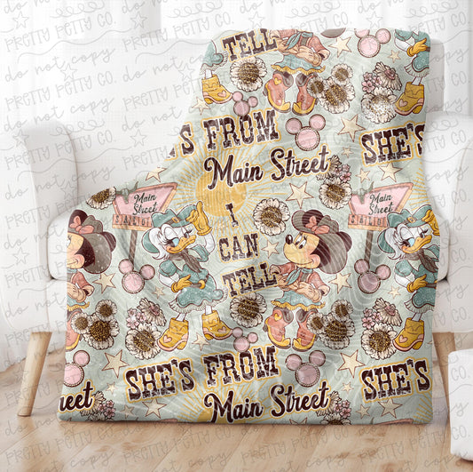 She’s From Main Street I Can Tell Blanket, Vintage Inspired Throw Blanket, Cute Cartoon Bow Fleece Blanket, Cozy Nostalgic Home Decor Gift Blanket for Women and Kids