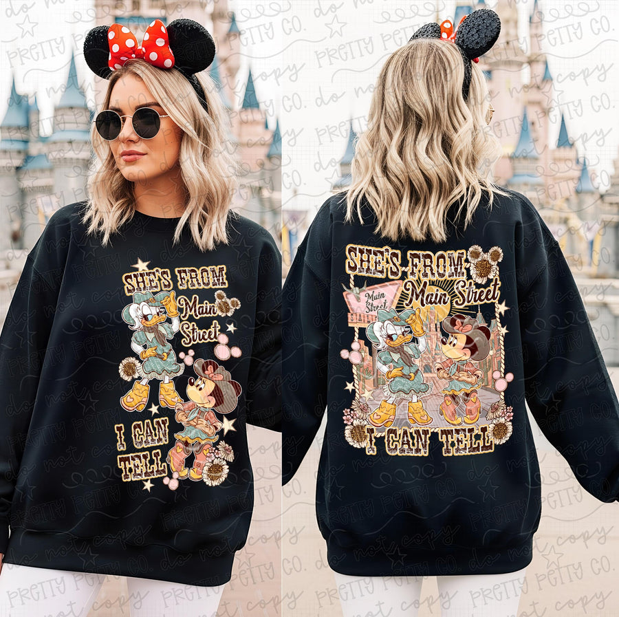 She’s From Main Street I Can Tell Shirt, Retro Mouse Inspired Graphic Tee, Vintage Bow Friendship T-Shirt, Cute Cartoon Style Shirt for Women and Kids - Pretty Petty Co