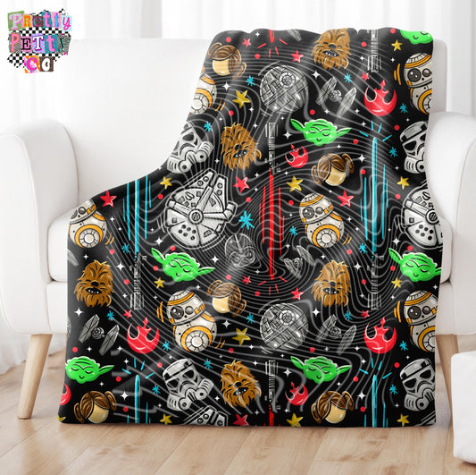 May the Fourth Be With You Galactic Pun Plush Blanket, Funny Space Holiday Throw, Sci-Fi Fan Gift, Cozy Fleece Blanket 50x60