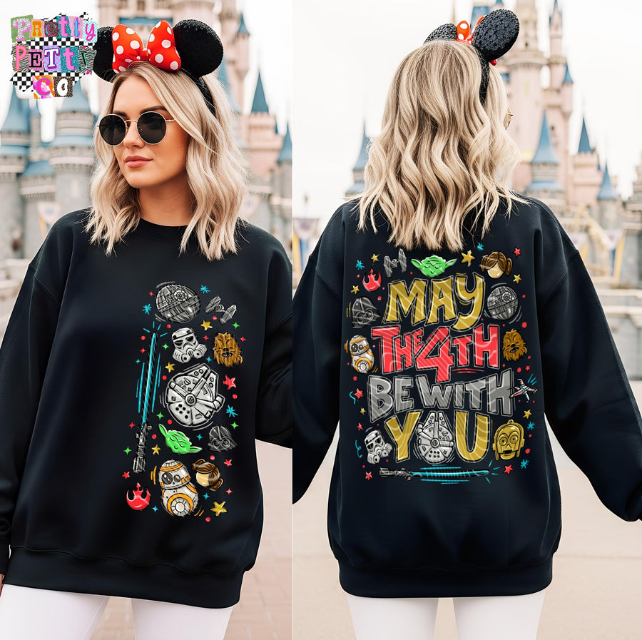 May the Fourth Be With You Galactic Pun Graphic Tee, Funny Space Holiday Shirt, Sci-Fi Fan Apparel, Gildan Heavy Cotton, Youth & Adult Sizing - Pretty Petty Co