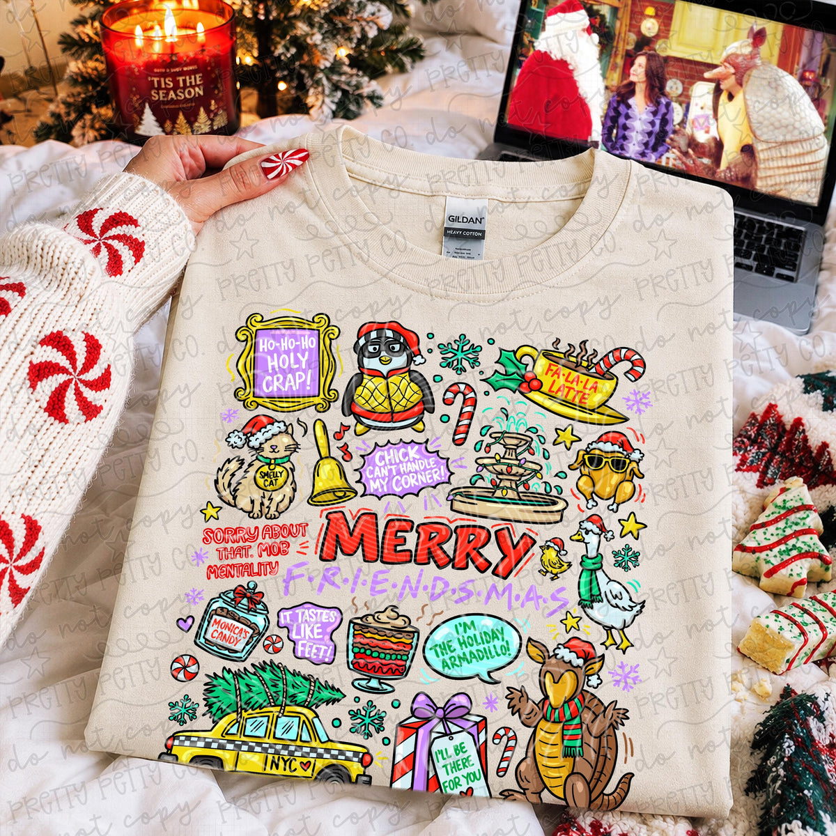 Merry Friendsmas Retro Christmas Graphic Tee | 90s Sitcom Inspired Shirt