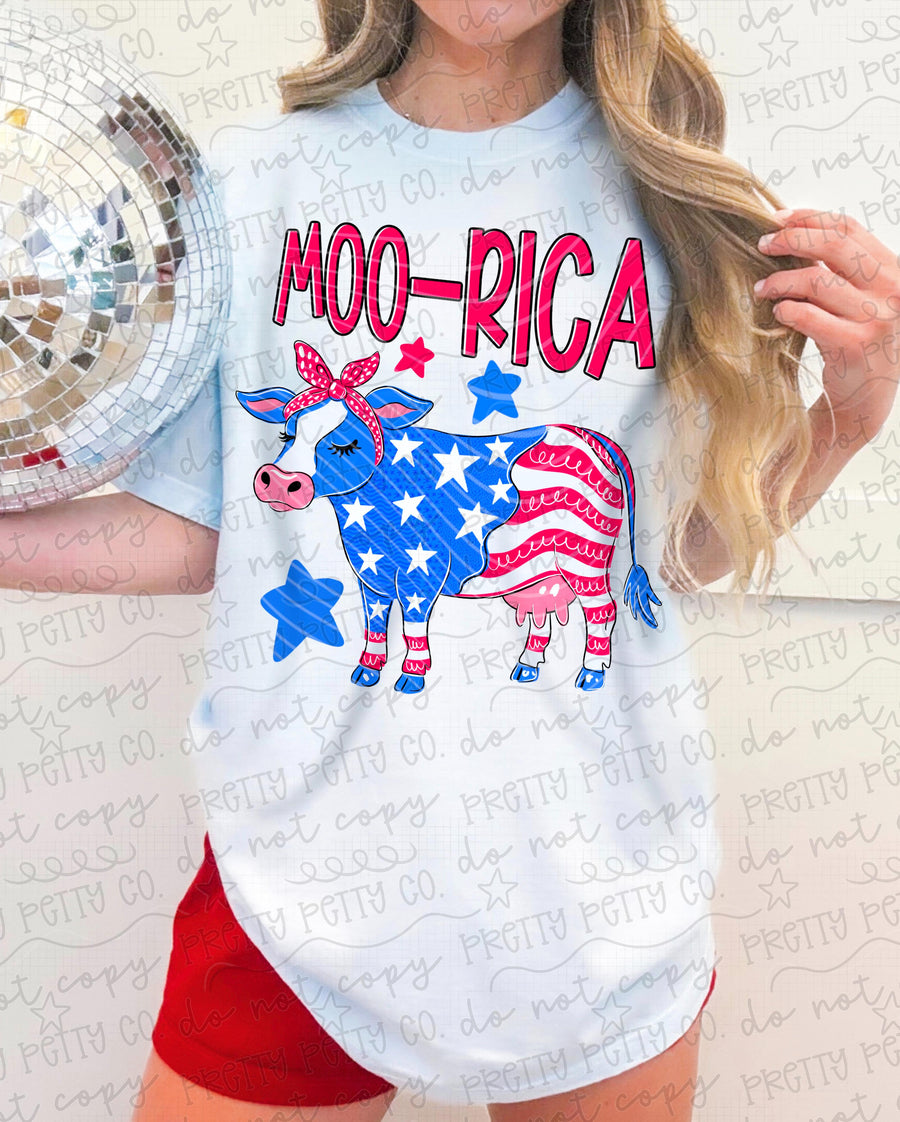 Moo Rica Comfort Colors Graphic Tee | Funny Patriotic Cow Shirt | America Western Tee - Pretty Petty Co