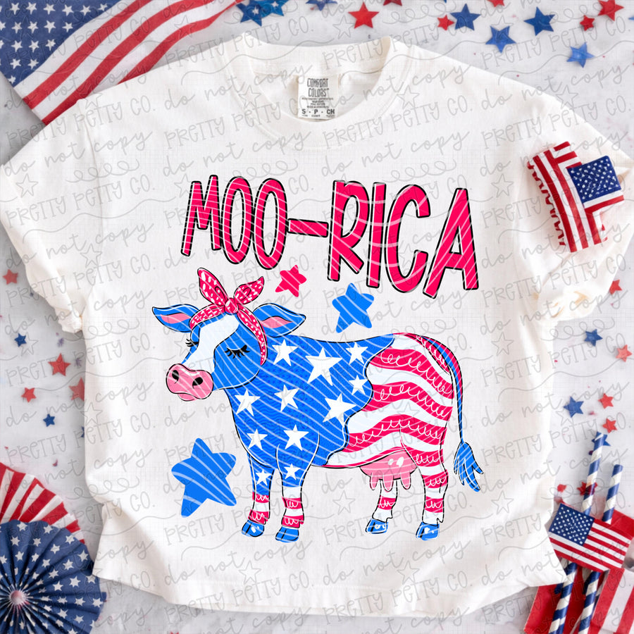 Moo Rica Comfort Colors Graphic Tee | Funny Patriotic Cow Shirt | America Western Tee - Pretty Petty Co