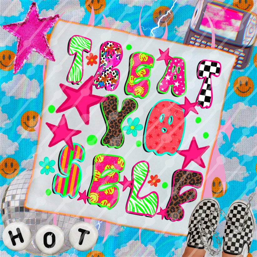 Treat Yo Self Shirt | Colorful Retro Graphic Tee | Funny Trendy Unisex T-Shirt