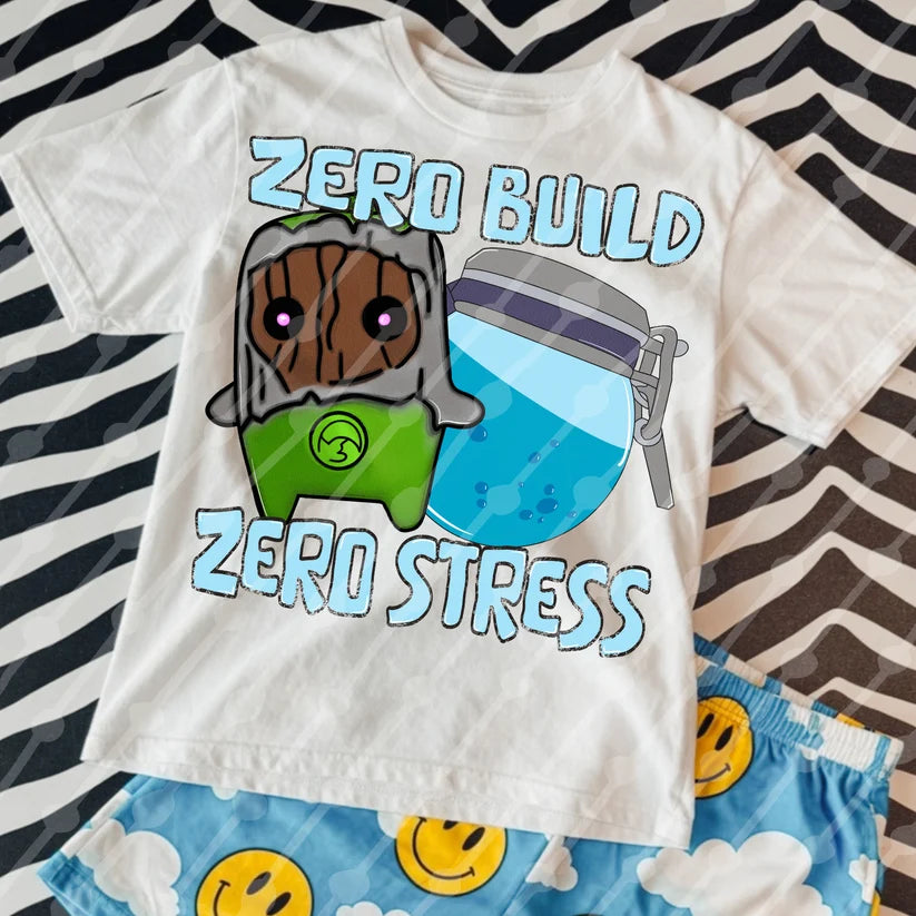 Zero Build Zero Stress Gamer Shirt | Funny Gaming Graphic Tee | Battle Royale Gamer T-Shirt | Trendy Video Game Apparel