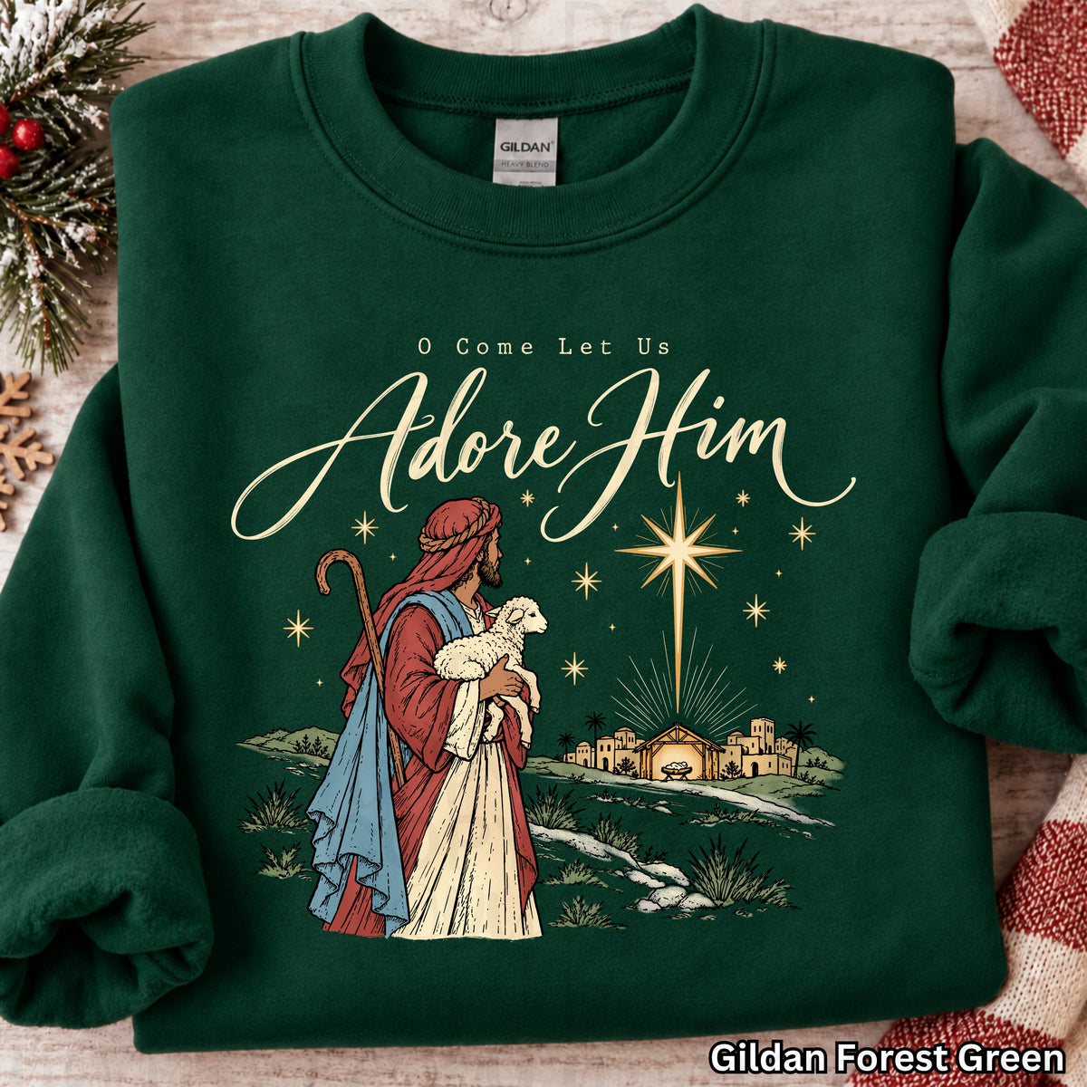 O Come Let Us Adore Him Christian Christmas Nativity Shirt – Faith Based Holiday Apparel
