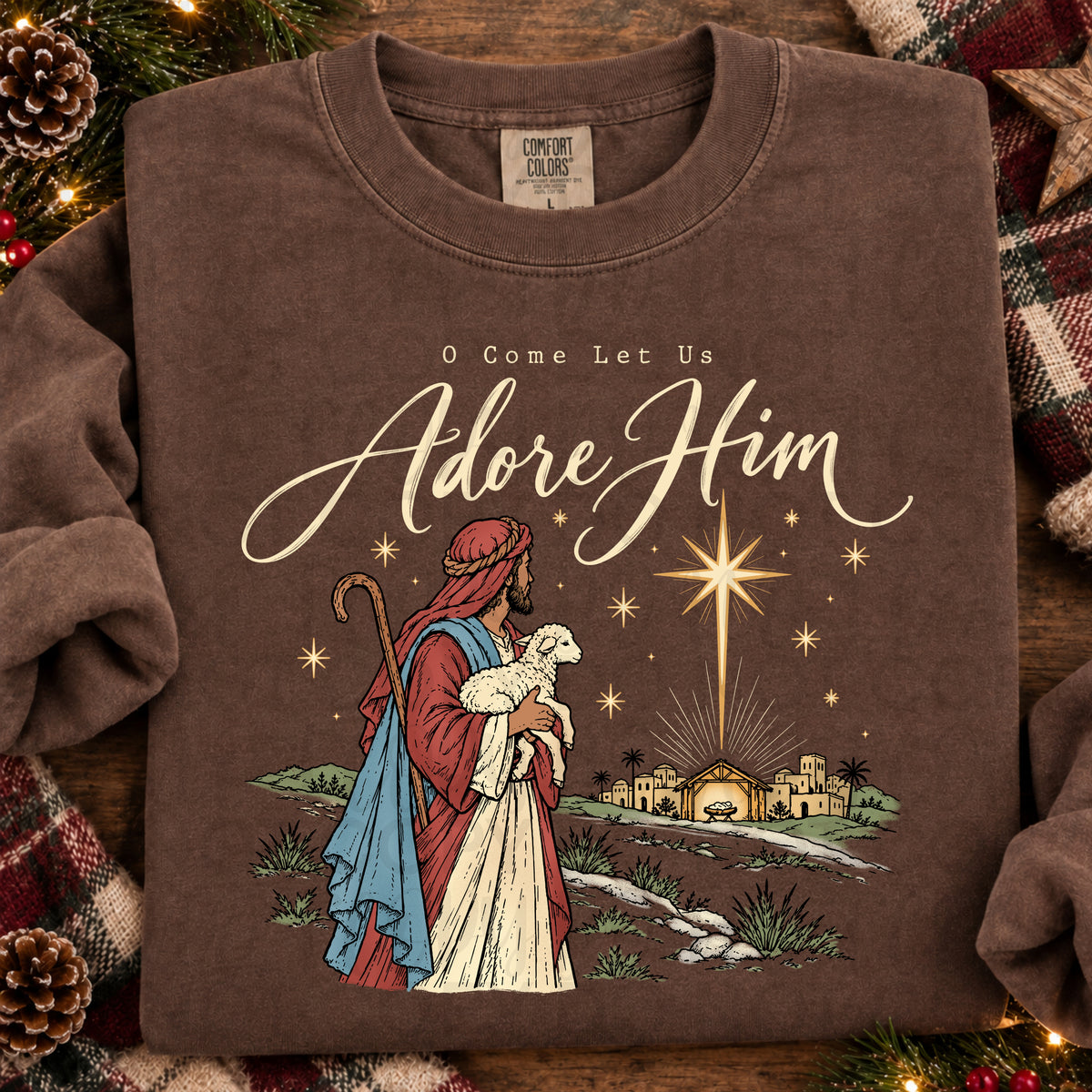 O Come Let Us Adore Him Christian Christmas Nativity Shirt – Faith Based Holiday Apparel