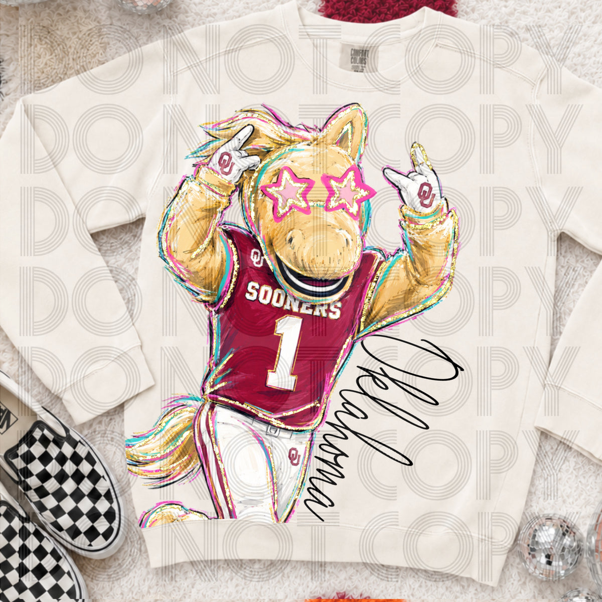 Rockin’ Delulu Mascots – Oklahoma Crimson Horse Gameday Graphic Tee