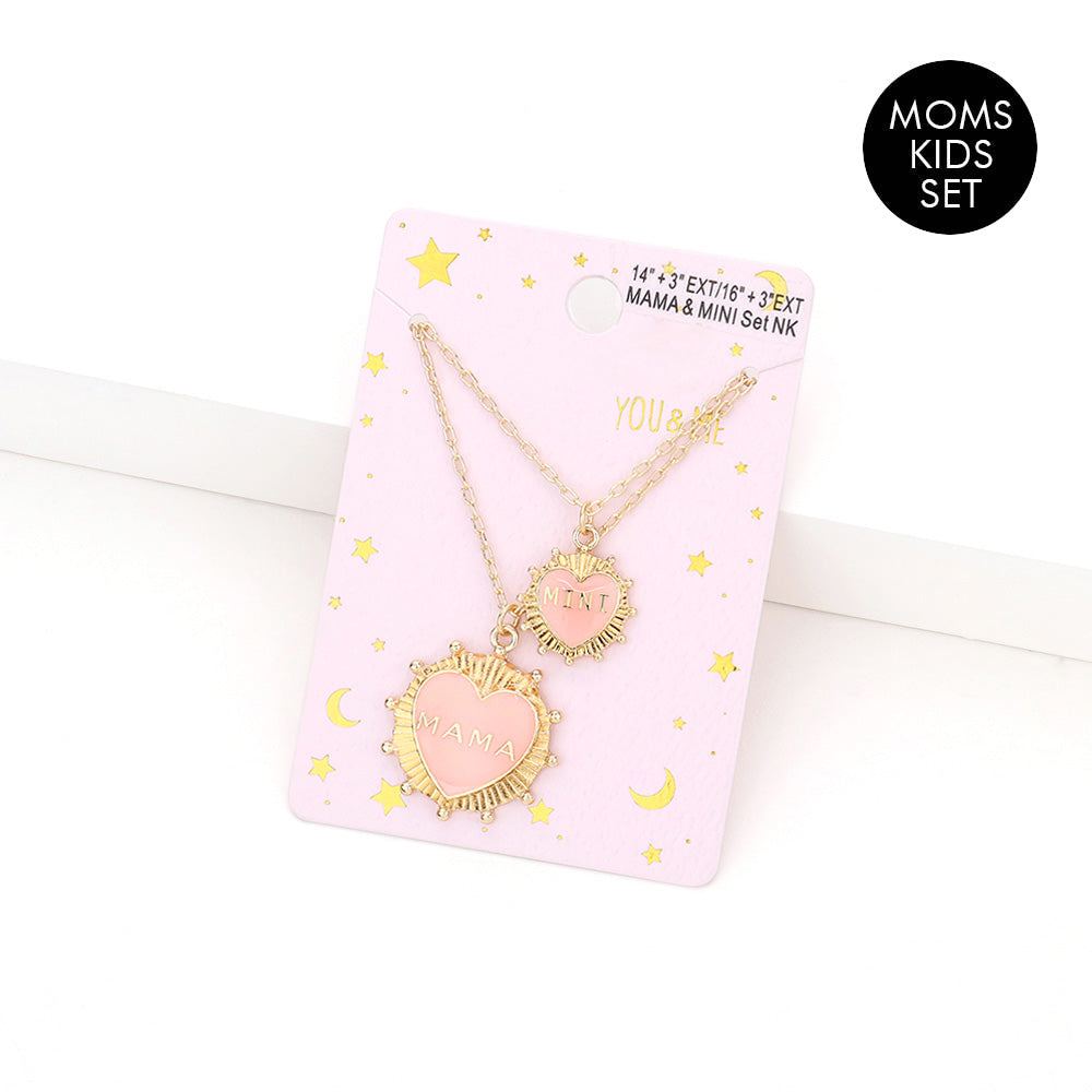 2PCS - MAMA MINI Enamel Heart Pendant Moms and Kids Set Necklaces