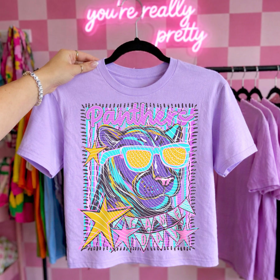 Panthers Preppy Mascot Shirt, Bright Color Collegiate Graphic Tee, Cute School Spirit Inspired Soft Style Tee for Women and Kids - Pretty Petty Co