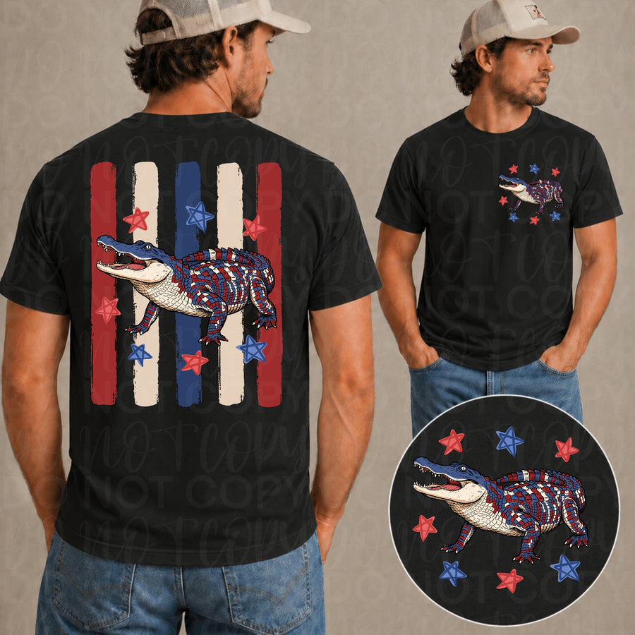 American Flag Gator Shirt, Swamp Life Hunting Tee, Rugged Southern Outdoors Graphic T Shirt - Pretty Petty Co
