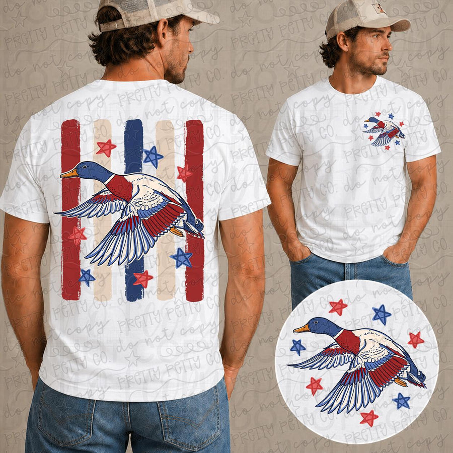 American Flag Duck Hunting Shirt, Rugged Waterfowl Hunter Tee, Patriotic Outdoors Graphic T Shirt - Pretty Petty Co