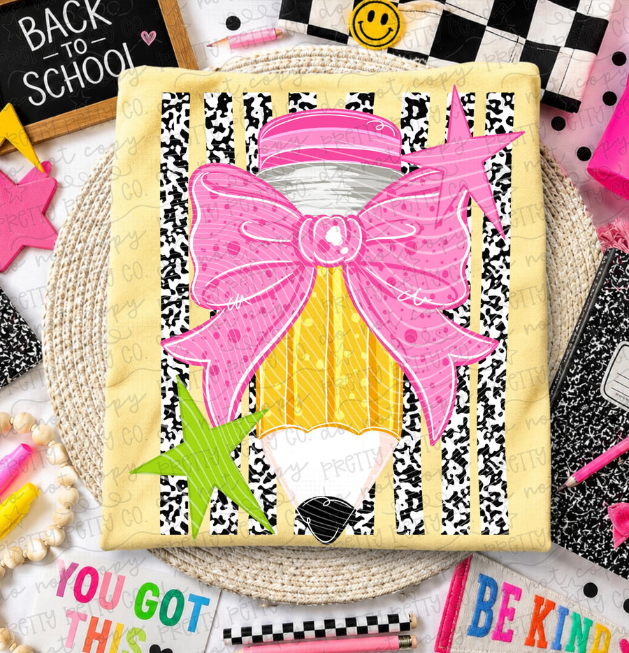 Pencil Bow Shirt | Cute Teacher Shirt | Back to School Graphic Tee | Coquette Teacher Tee | Pink Pencil Bow Shirt | Teacher Gift