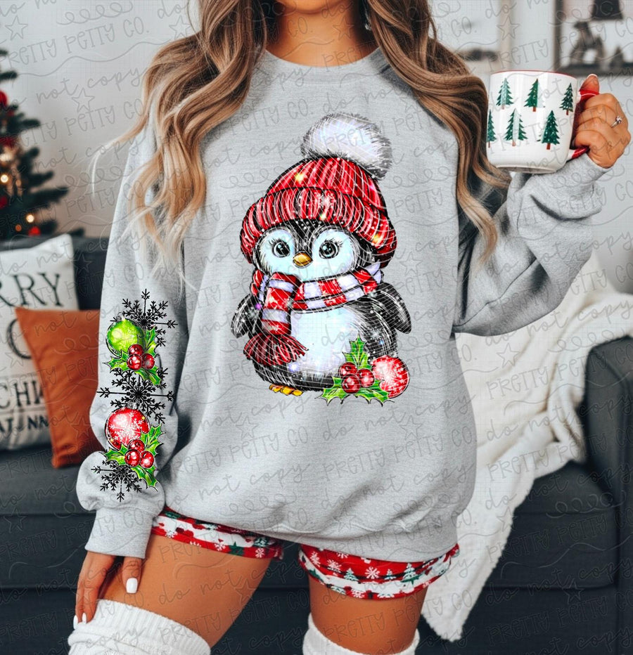 Cute Winter Penguin Christmas Graphic Tee | Cozy Holiday Penguin | Trendy Christmas Boutique Tee