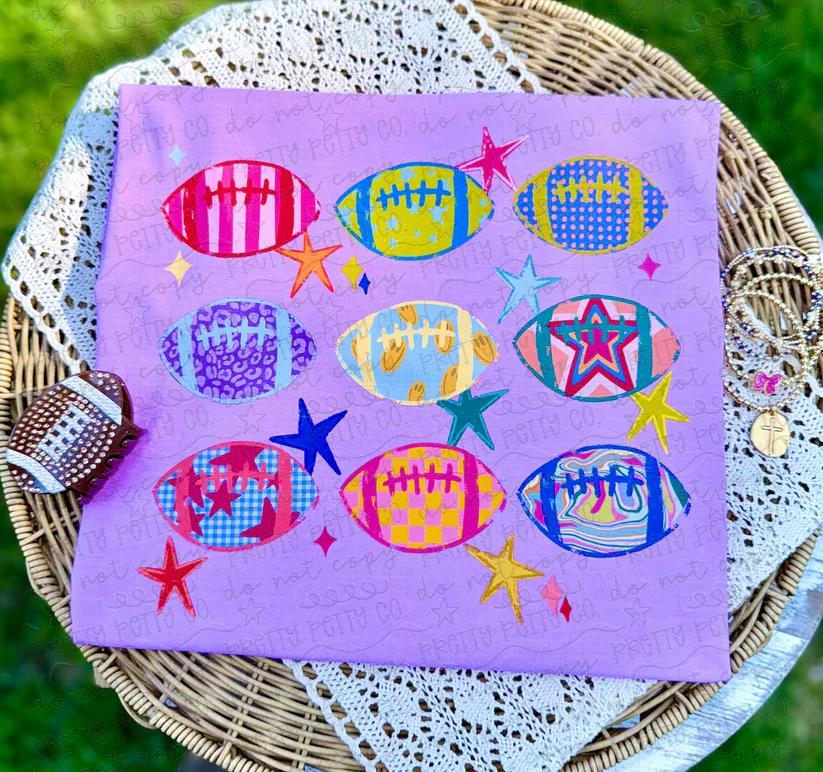 Colorful Footballs Shirt | Football Game Day Tee | Cute Football Fan Graphic Tee | Tailgate Shirt | School Spirit Apparel
