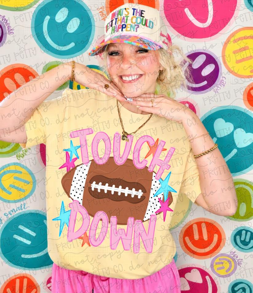 Touch Down Football Graphic Tee | Colorful Retro Game Day Shirt | Trendy Football T-Shirt