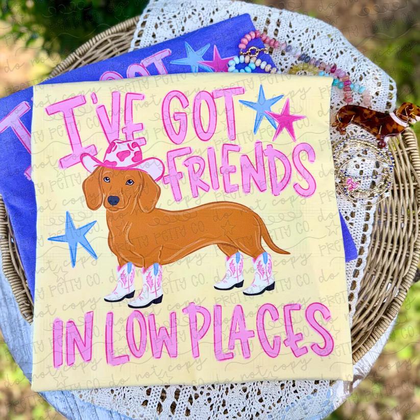 I Got Friends In Low Places Wiener Dog Graphic Tee | Funny Country Dog Shirt | Cute Western Apparel - Pretty Petty Co