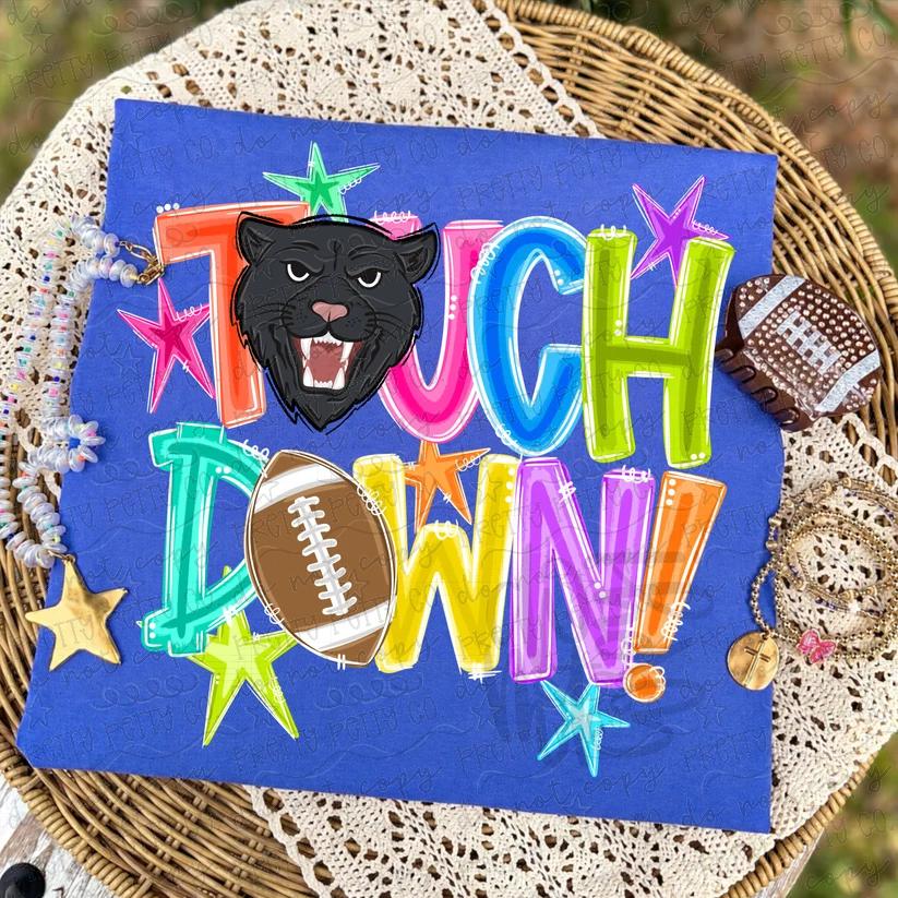 Panthers Touchdown Football Graphic Tee | Colorful Game Day Shirt | Panthers School Spirit Football T-Shirt