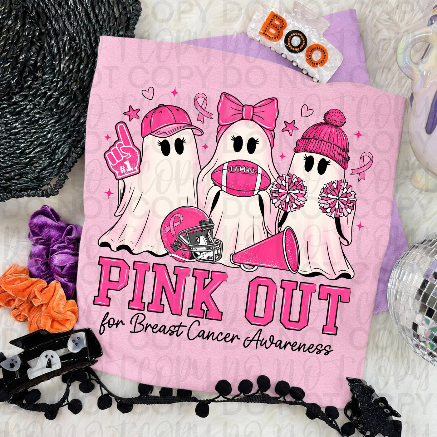Pink Out Breast Cancer Awareness Graphic Tee | Football Cheer Ghost Shirt | Breast Cancer Awareness T-Shirt