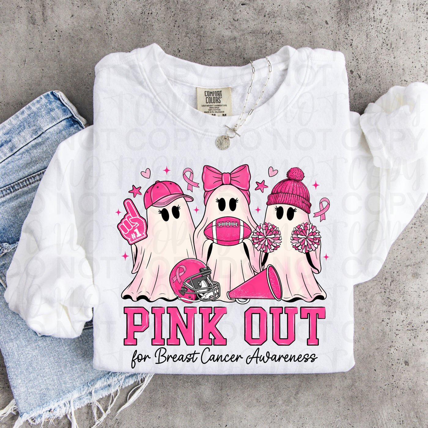 Pink Out Breast Cancer Awareness Graphic Tee | Football Cheer Ghost Shirt | Breast Cancer Awareness T-Shirt