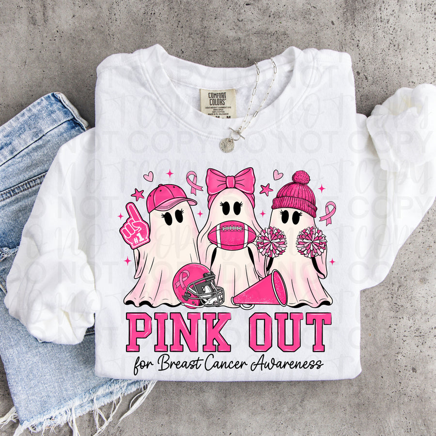 Pink Out Breast Cancer Awareness Graphic Tee | Football Cheer Ghost Shirt | Breast Cancer Awareness T-Shirt