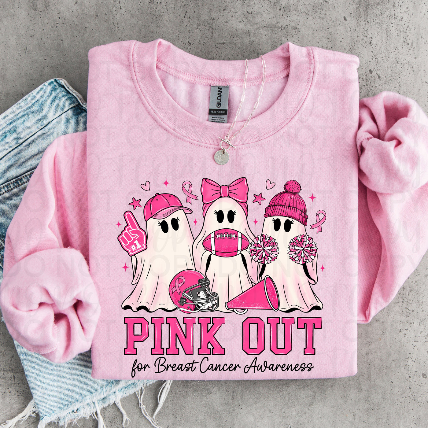 Pink Out Breast Cancer Awareness Graphic Tee | Football Cheer Ghost Shirt | Breast Cancer Awareness T-Shirt
