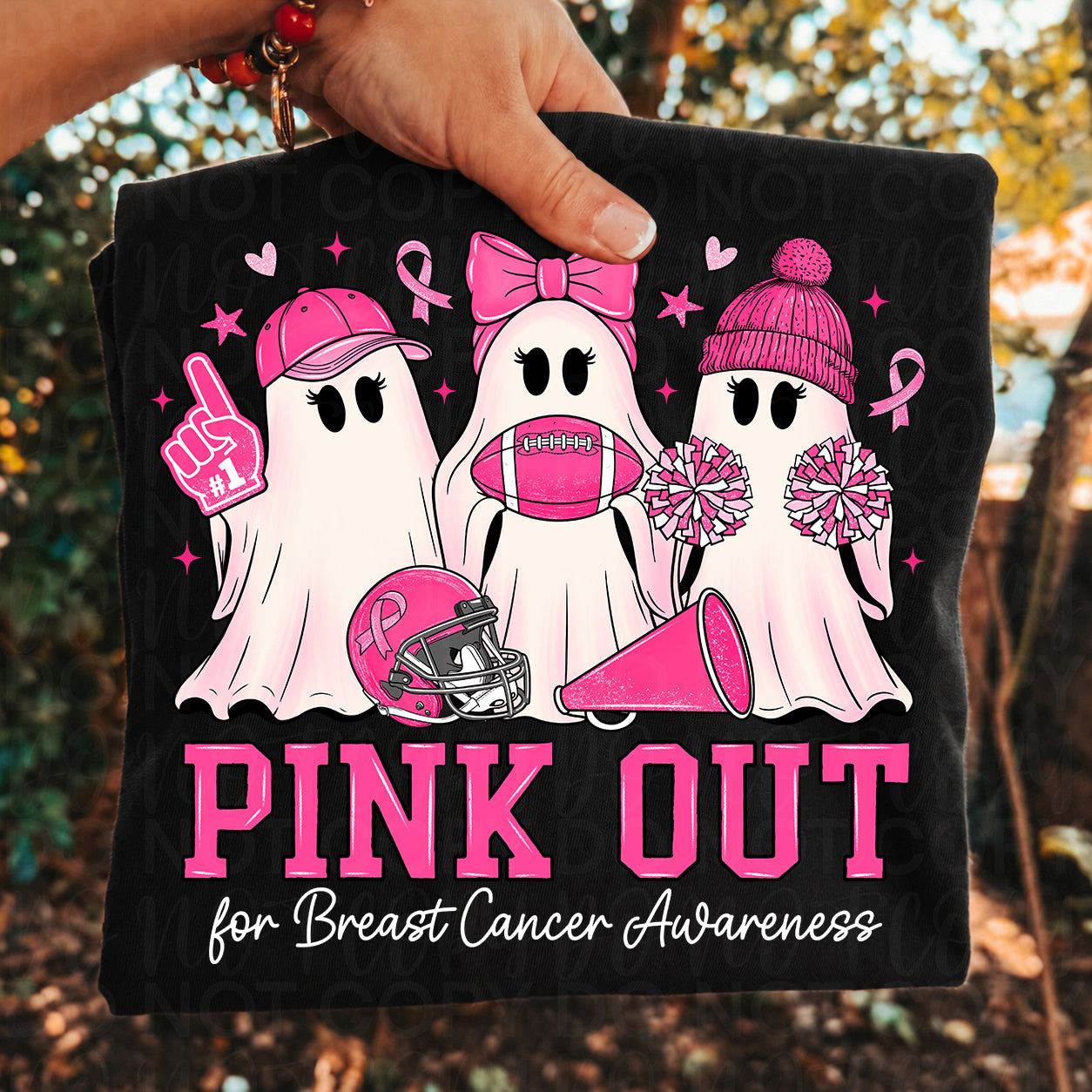 Pink Out Breast Cancer Awareness Graphic Tee | Football Cheer Ghost Shirt | Breast Cancer Awareness T-Shirt