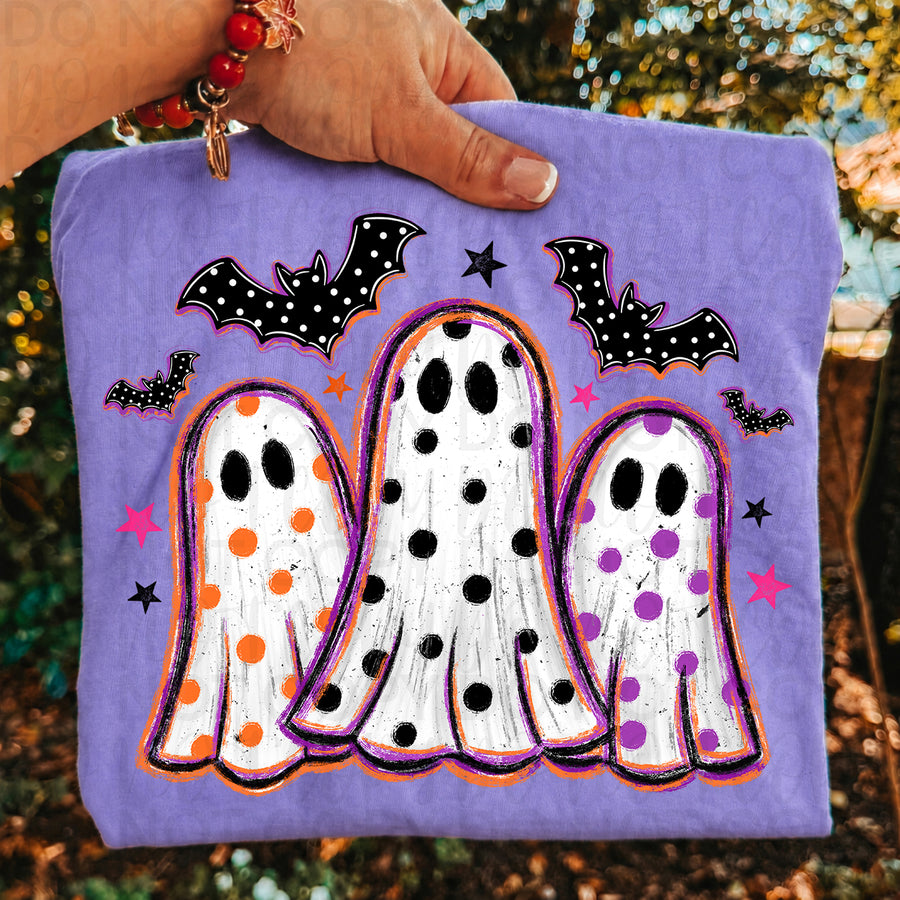 Cute Polka Dot Ghost Trio Halloween Shirt | Spooky Ghost Graphic Tee | Retro Halloween T-Shirt | Trendy Fall Ghost Apparel