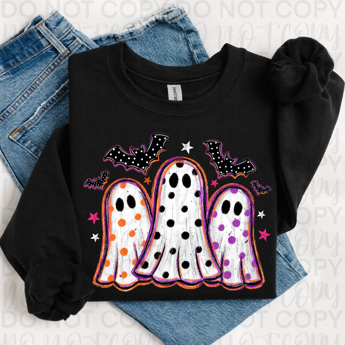 Cute Polka Dot Ghost Trio Halloween Shirt | Spooky Ghost Graphic Tee | Retro Halloween T-Shirt | Trendy Fall Ghost Apparel