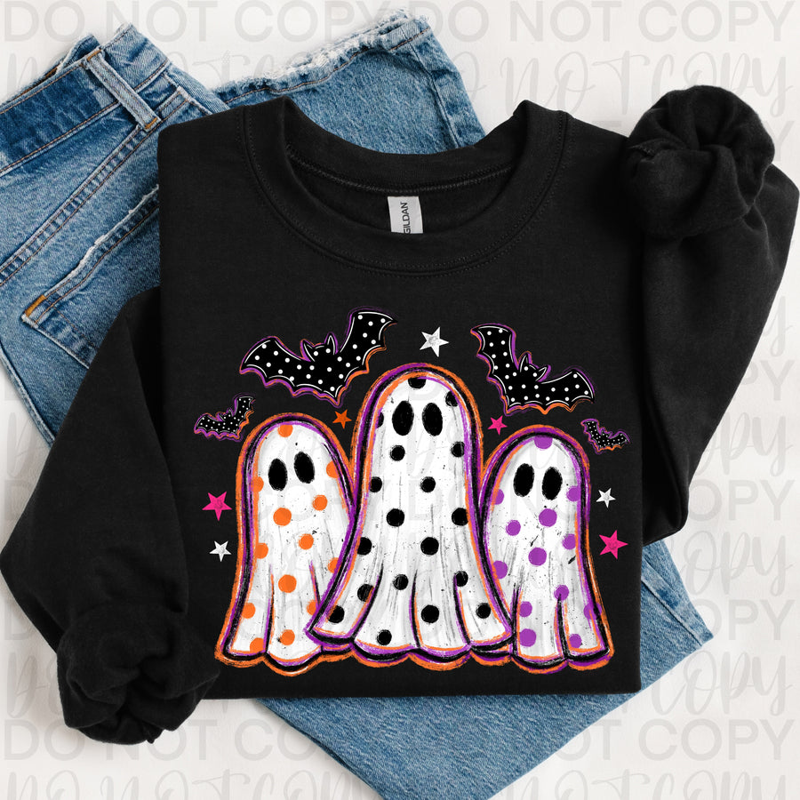 Cute Polka Dot Ghost Trio Halloween Shirt | Spooky Ghost Graphic Tee | Retro Halloween T-Shirt | Trendy Fall Ghost Apparel