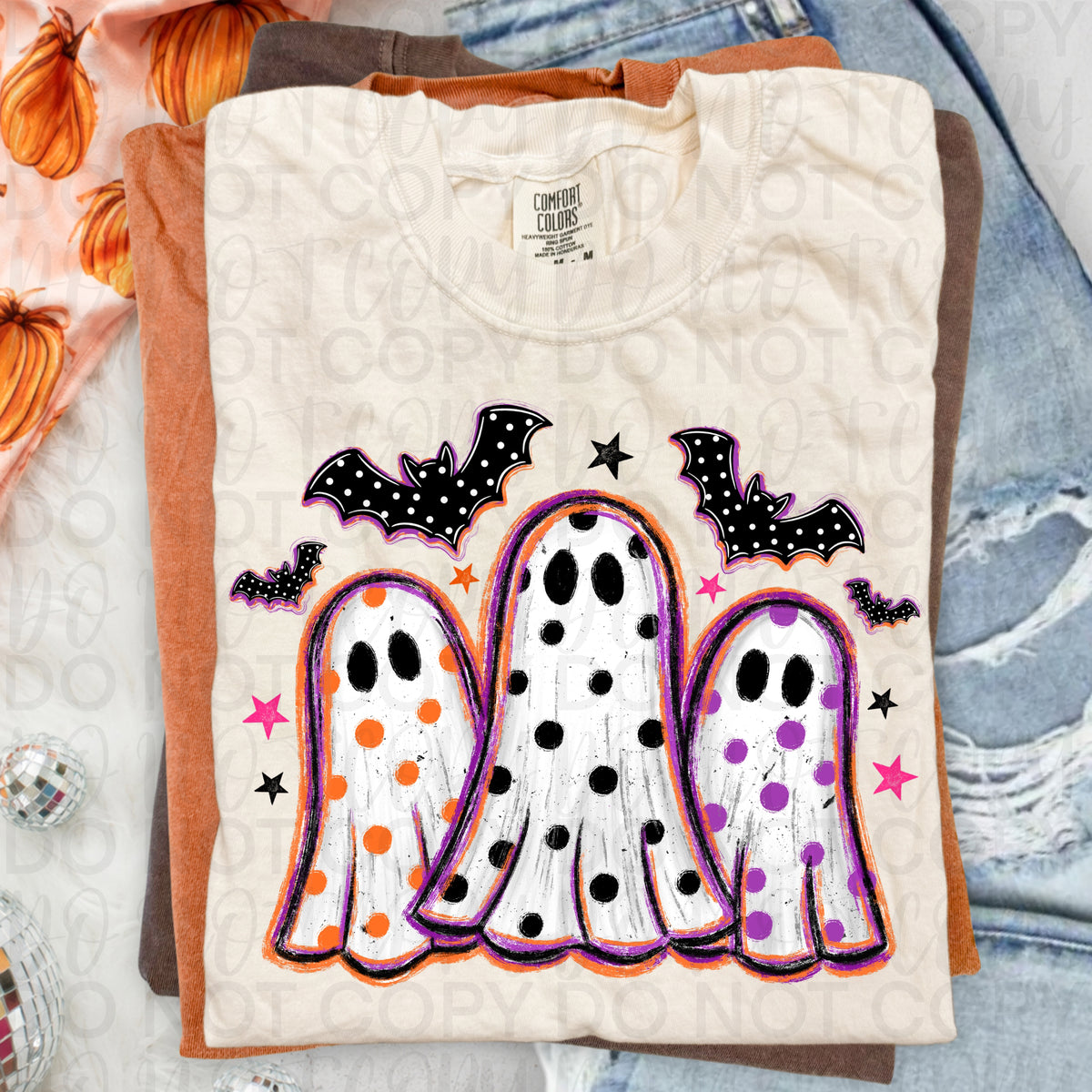 Cute Polka Dot Ghost Trio Halloween Shirt | Spooky Ghost Graphic Tee | Retro Halloween T-Shirt | Trendy Fall Ghost Apparel