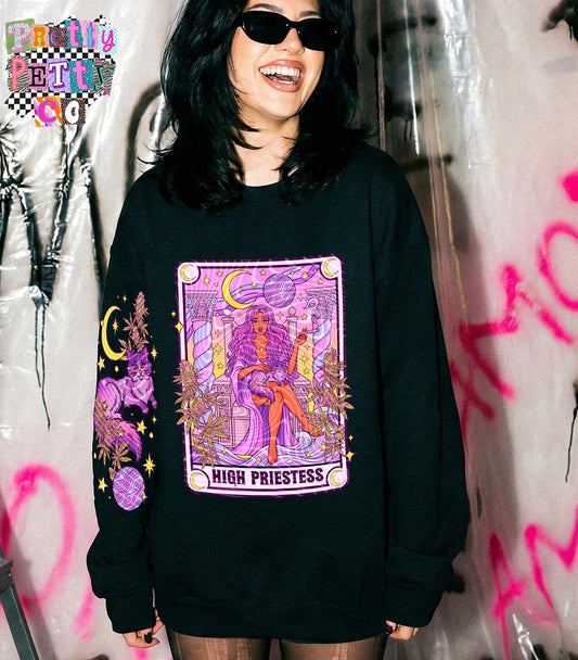 High Priestess Funny 420 Shirt | Witchy Stoner Tarot Graphic Tee | Cannabis Lover Sweatshirt