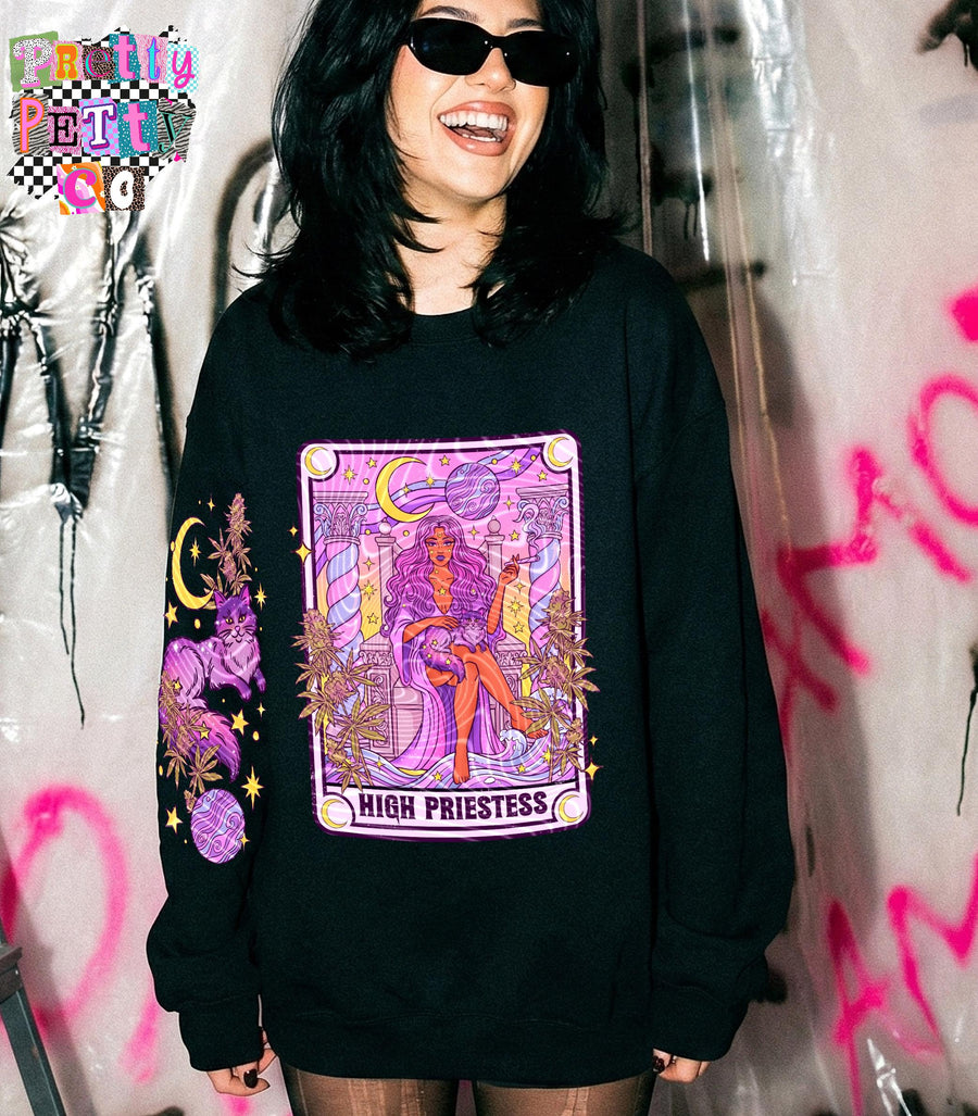 High Priestess Funny 420 Shirt | Witchy Stoner Tarot Graphic Tee | Cannabis Lover Sweatshirt - Pretty Petty Co