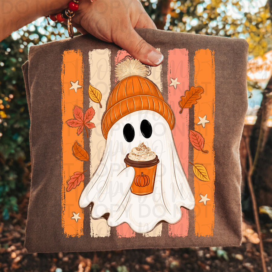 Pumpkin Spice Ghost Shirt | Cute Fall Ghost Graphic Tee | Pumpkin Spice Latte Halloween Shirt | Cozy Autumn Coffee Lover Comfort Colors Tee