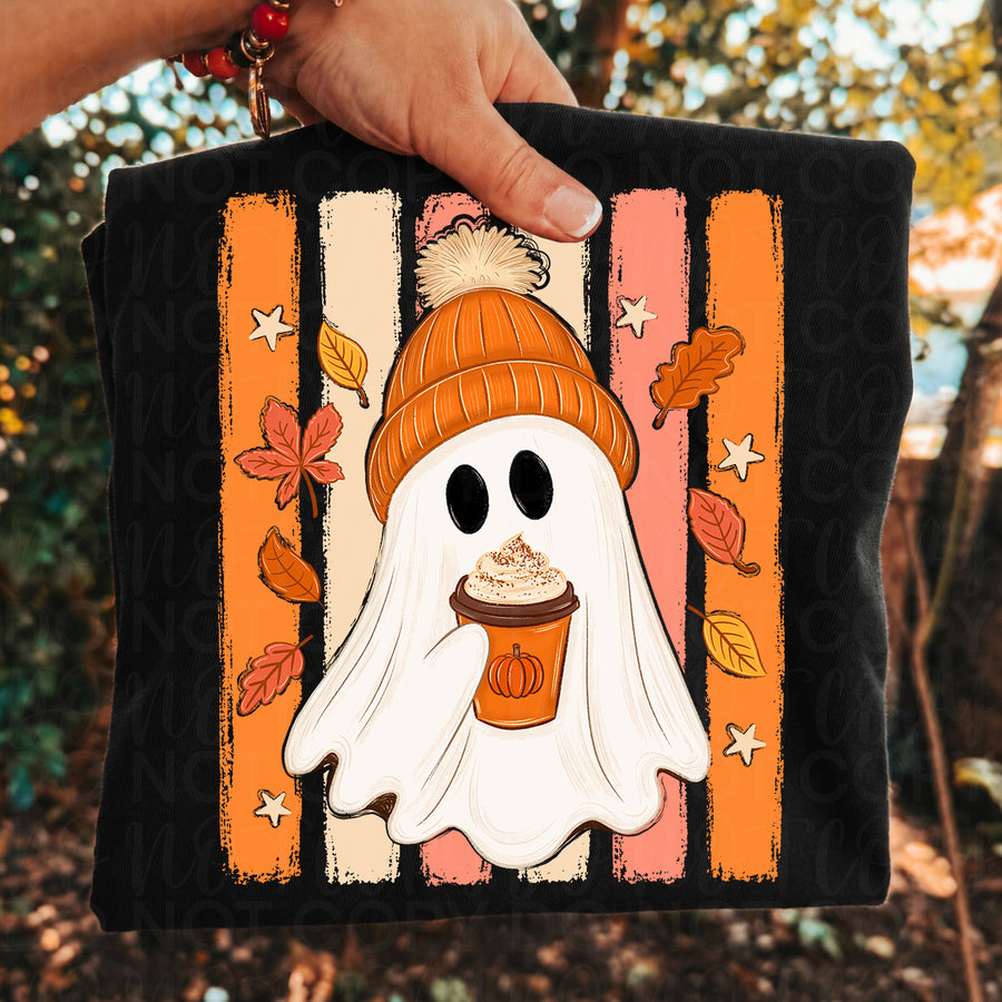Pumpkin Spice Ghost Shirt | Cute Fall Ghost Graphic Tee | Pumpkin Spice Latte Halloween Shirt | Cozy Autumn Coffee Lover Comfort Colors Tee