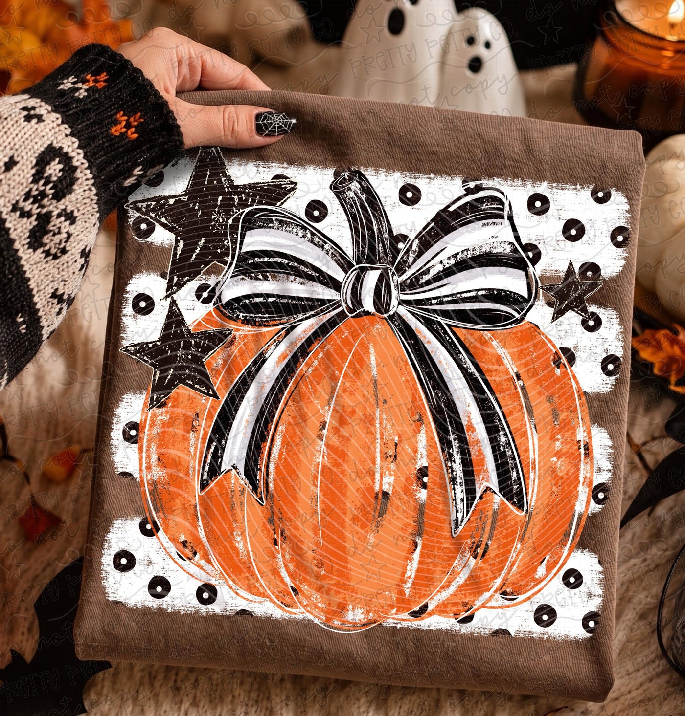 Coquette Pumpkin Graphic Tee | Black & White Bow Fall Shirt | Trendy Halloween Tee