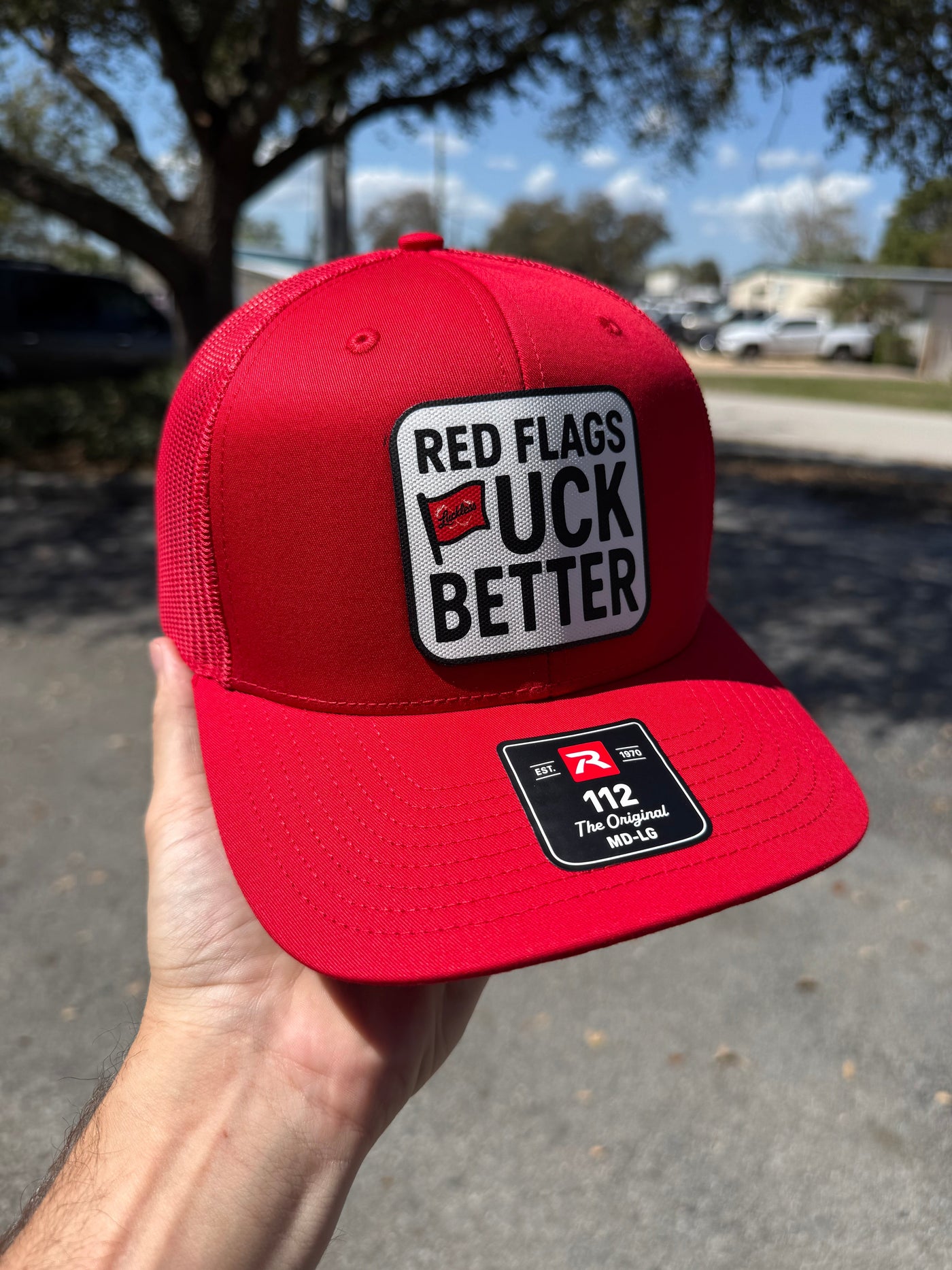 Red Flags Fuck Better Canvas Patch Trucker